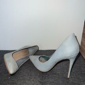 Light sky blue suede stiletto closed toe heel
